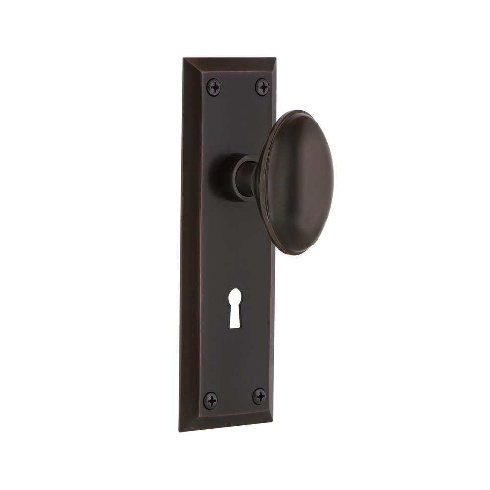718624 Nostalgic Warehouse 718624 New York Plate with Keyhole Privacy  Homestead Door Knob in Timeless Bronze GoingKnobs