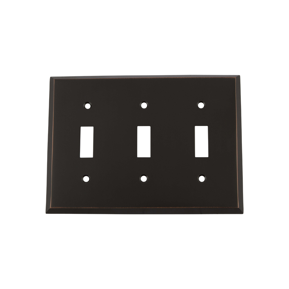 Nostalgic Warehouse NYKSWPLTT3 New York Switch Plate with Triple Toggle in Timeless Bronze