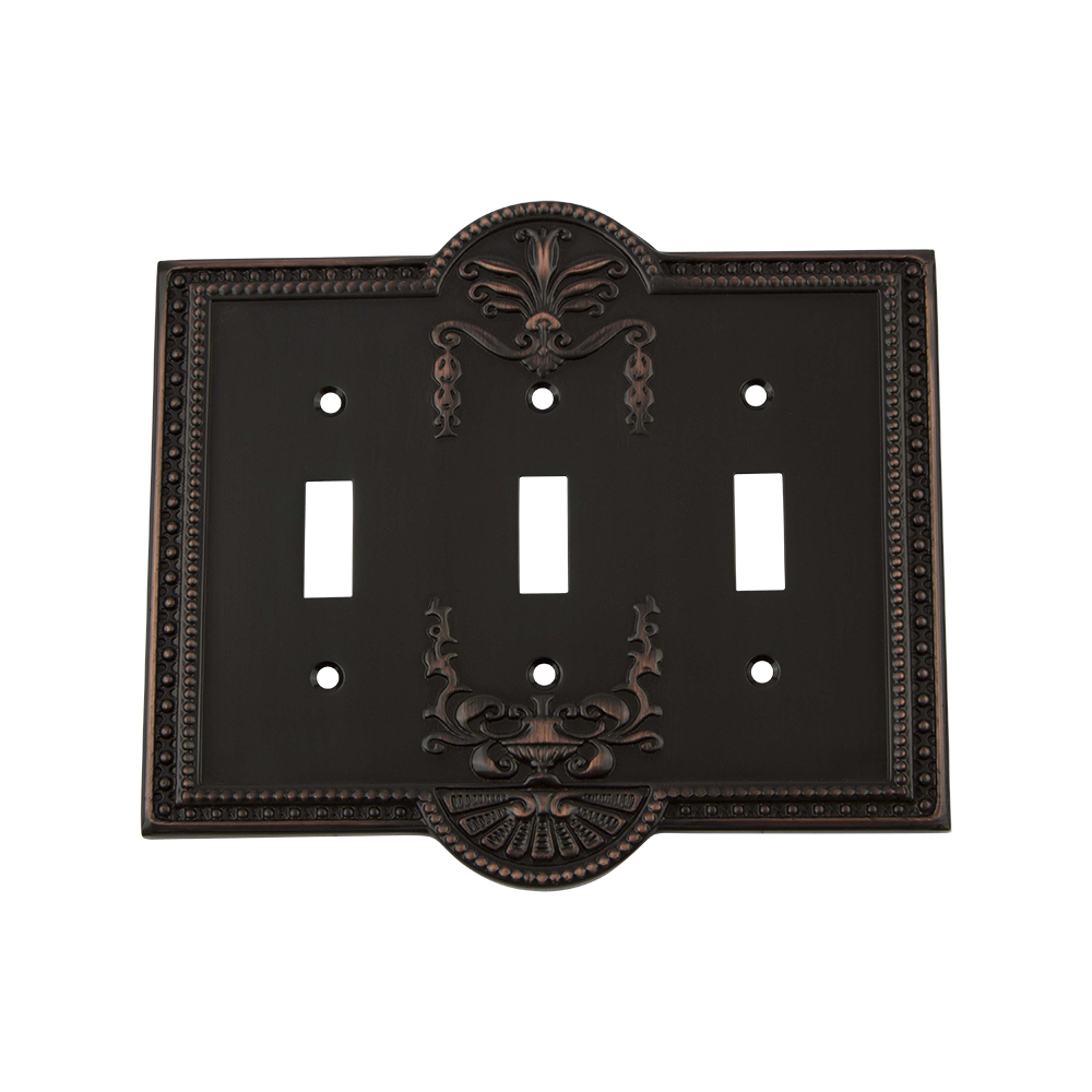 Nostalgic Warehouse MEASWPLTT3 Meadows Switch Plate with Triple Toggle in Timeless Bronze