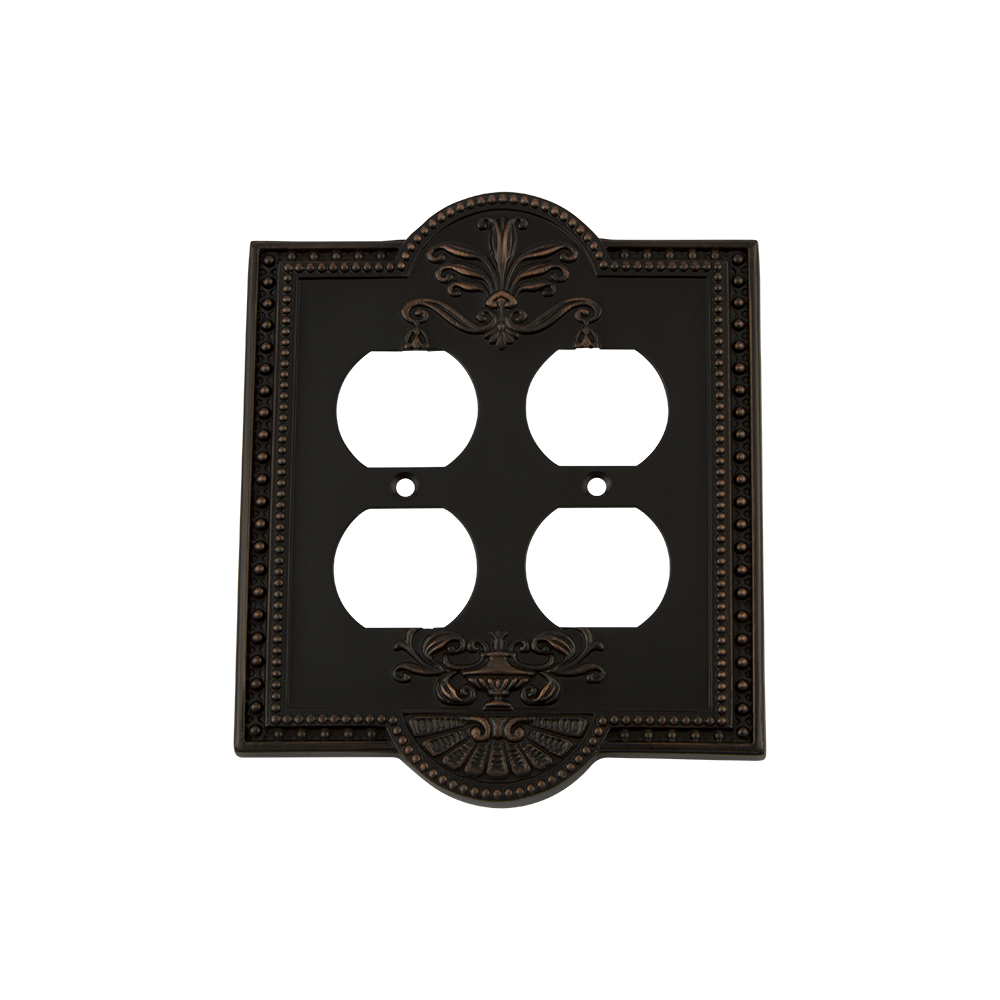 Nostalgic Warehouse MEASWPLTD2 Meadows Switch Plate with Double Outlet in Timeless Bronze