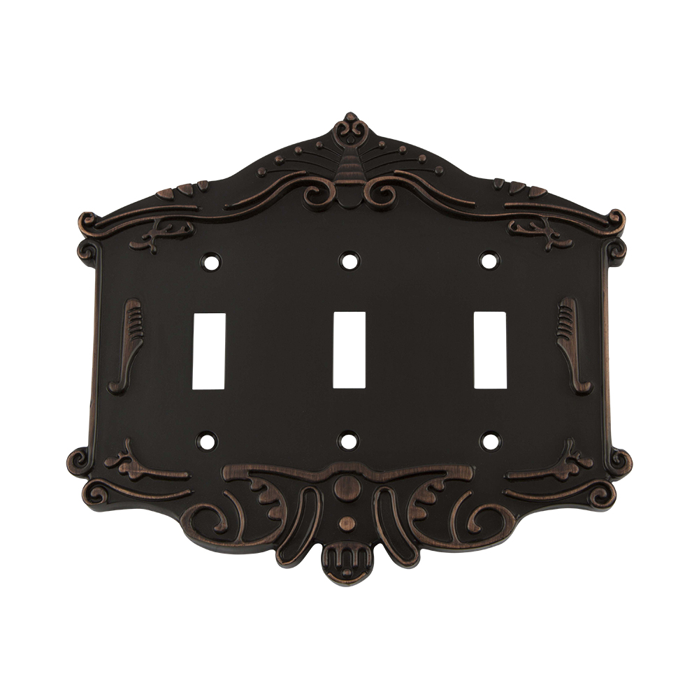 Nostalgic Warehouse VICSWPLTT3 Victorian Switch Plate with Triple Toggle in Timeless Bronze