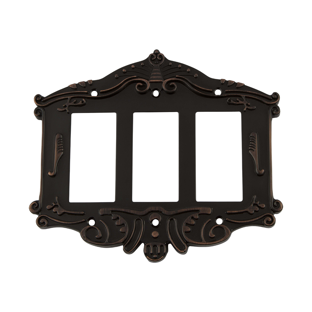 Nostalgic Warehouse VICSWPLTR3 Victorian Switch Plate with Triple Rocker in Timeless Bronze