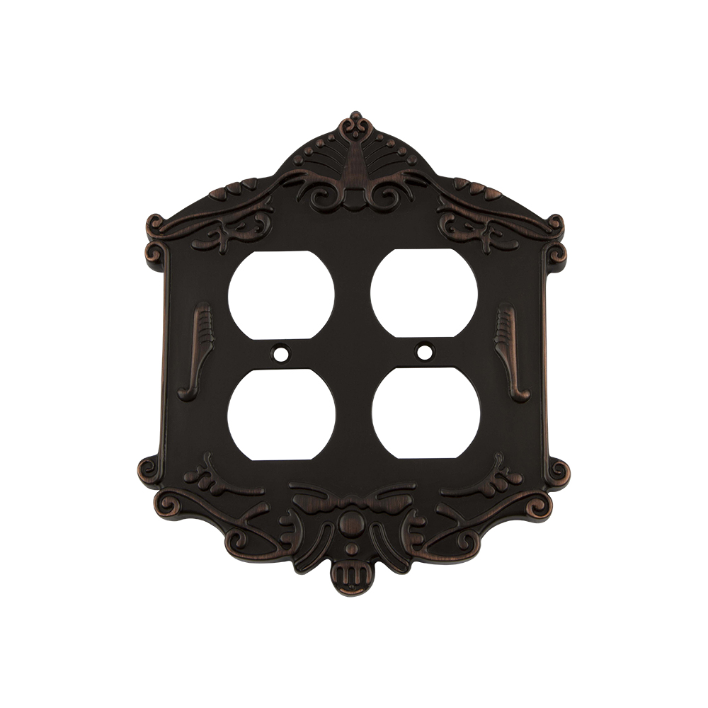 Nostalgic Warehouse VICSWPLTD2 Victorian Switch Plate with Double Outlet in Timeless Bronze