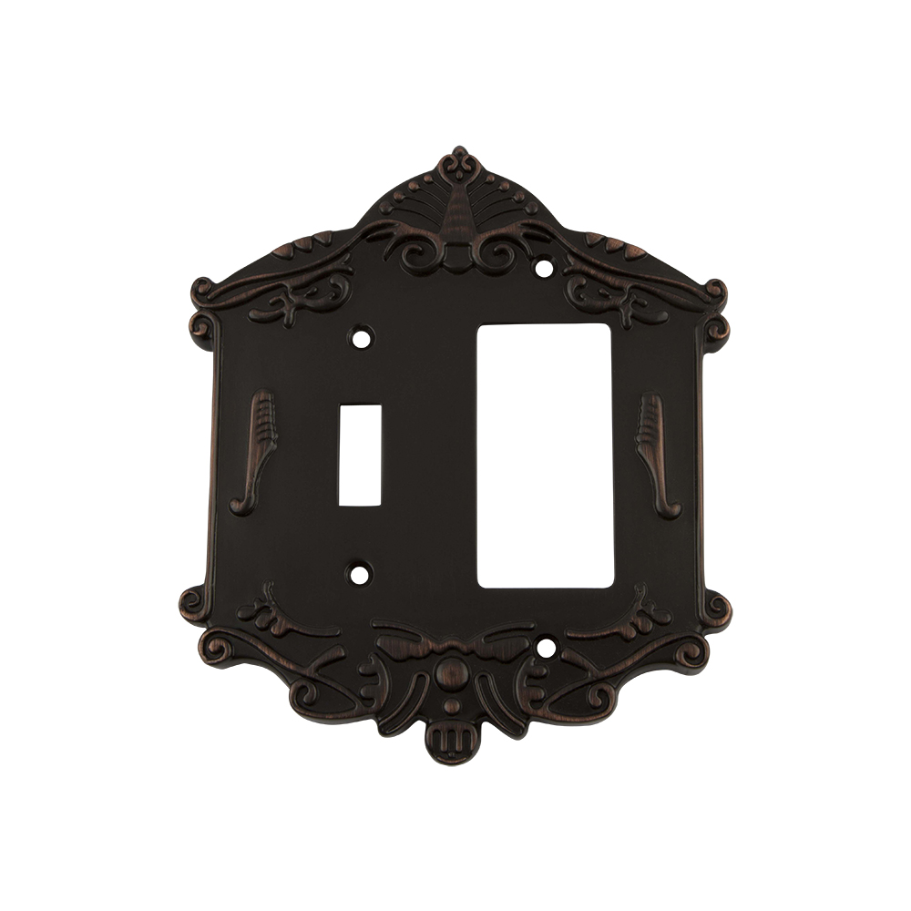 Nostalgic Warehouse VICSWPLTTR Victorian Switch Plate with Toggle and Rocker in Timeless Bronze