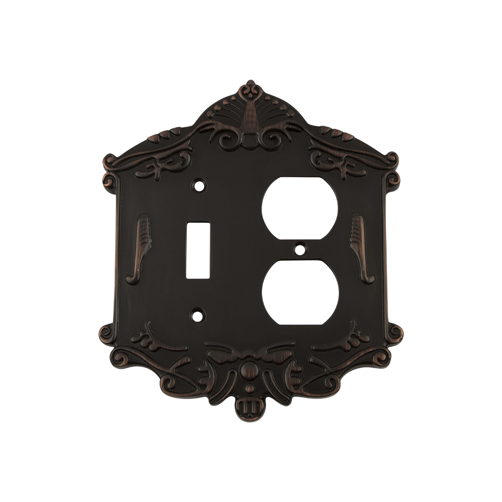 Nostalgic Warehouse VICSWPLTTD Victorian Switch Plate with Toggle and Outlet in Timeless Bronze