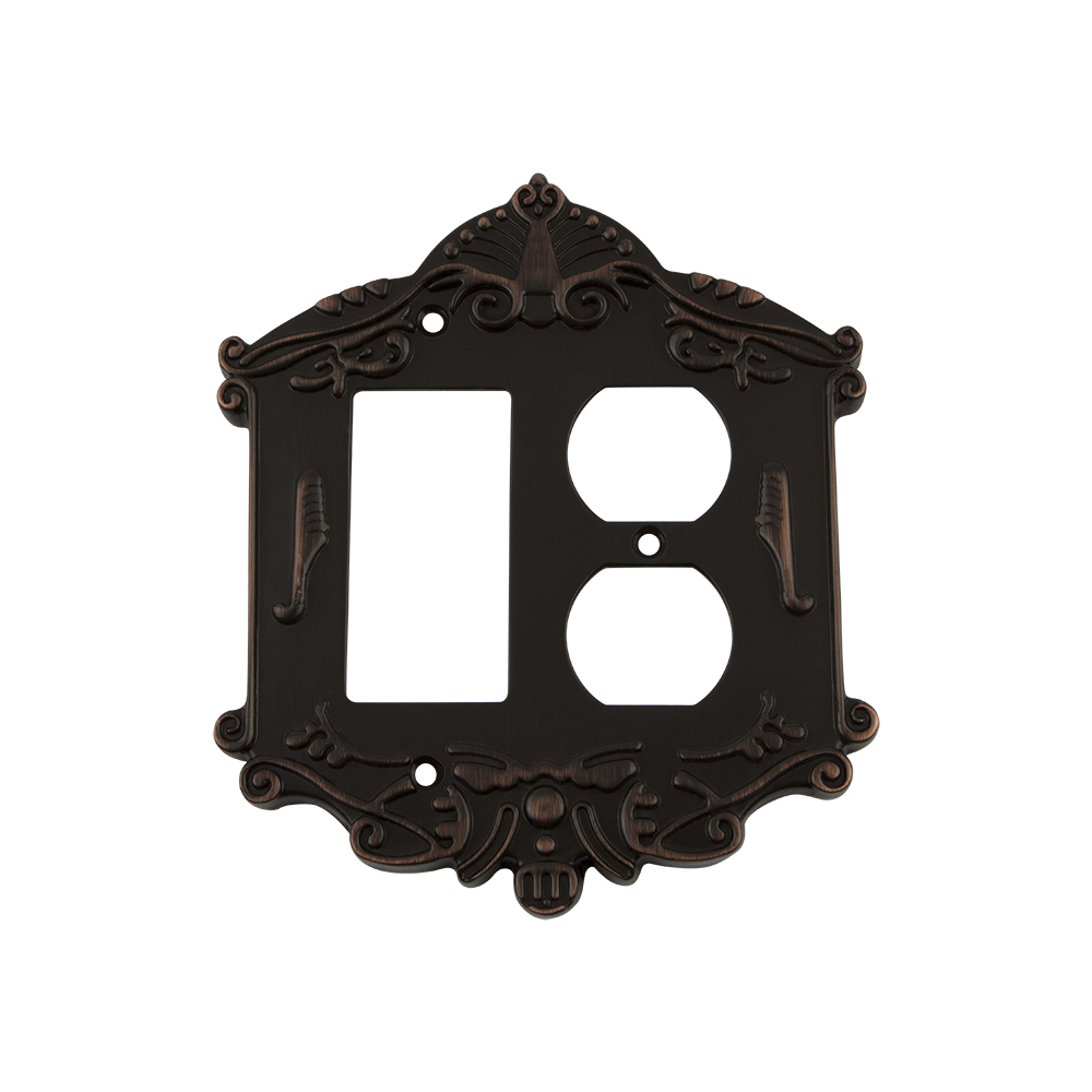 Nostalgic Warehouse VICSWPLTRD Victorian Switch Plate with Rocker and Outlet in Timeless Bronze