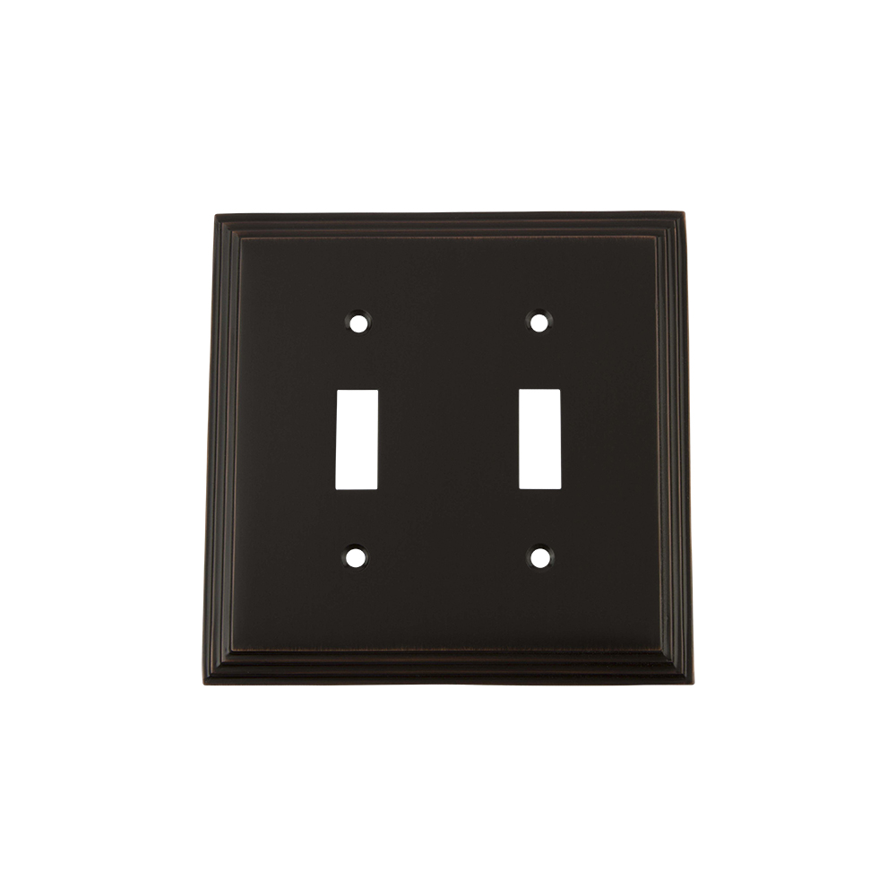 Nostalgic Warehouse DECSWPLTT2 Deco Switch Plate with Double Toggle in Timeless Bronze