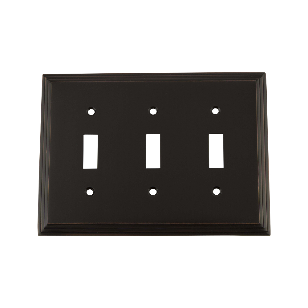 Nostalgic Warehouse DECSWPLTT3 Deco Switch Plate with Triple Toggle in Timeless Bronze