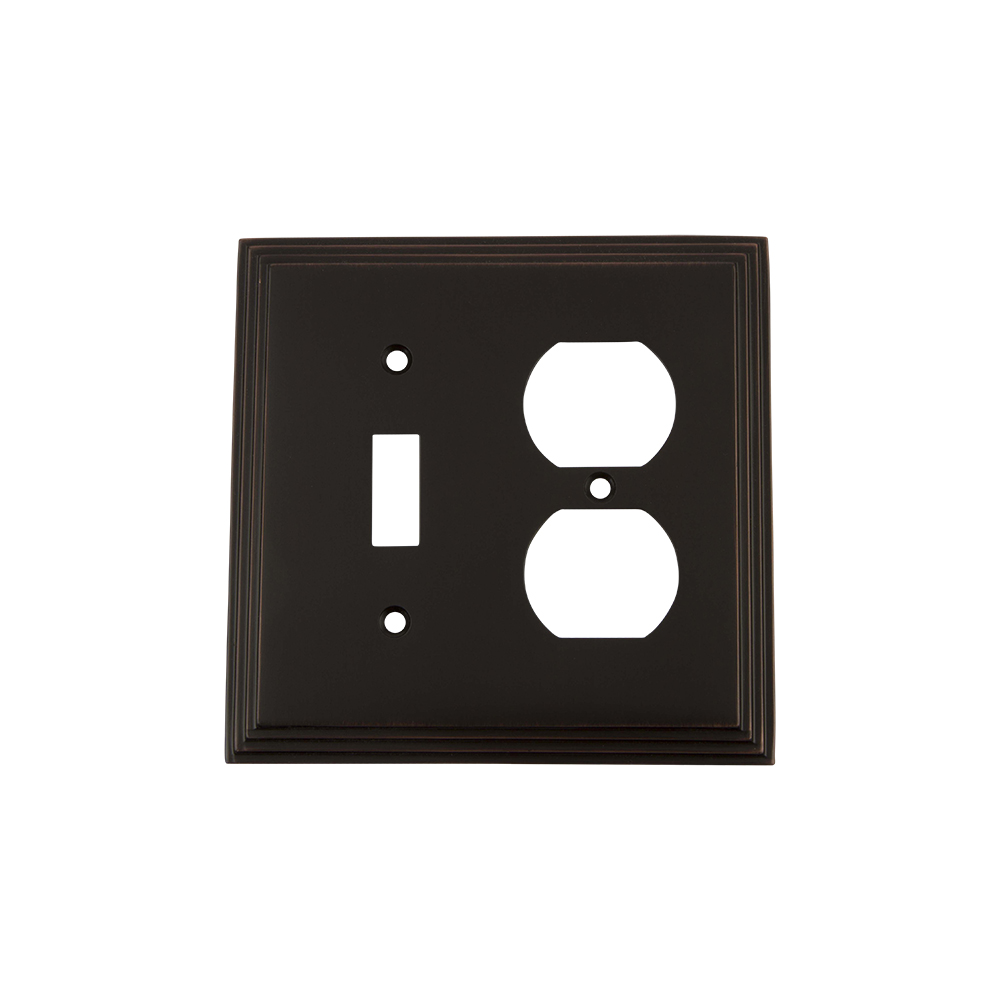 Nostalgic Warehouse DECSWPLTTD Deco Switch Plate with Toggle and Outlet in Timeless Bronze