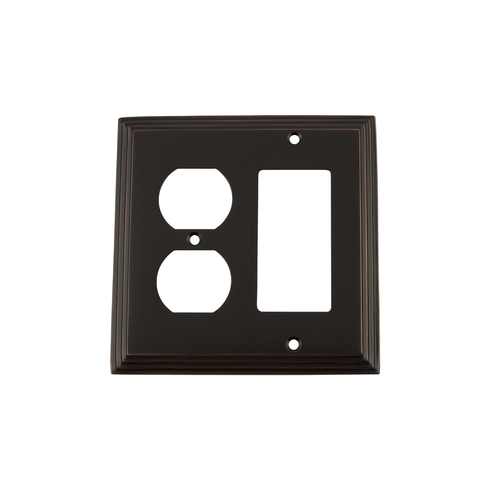 Nostalgic Warehouse DECSWPLTRD Deco Switch Plate with Rocker and Outlet in Timeless Bronze