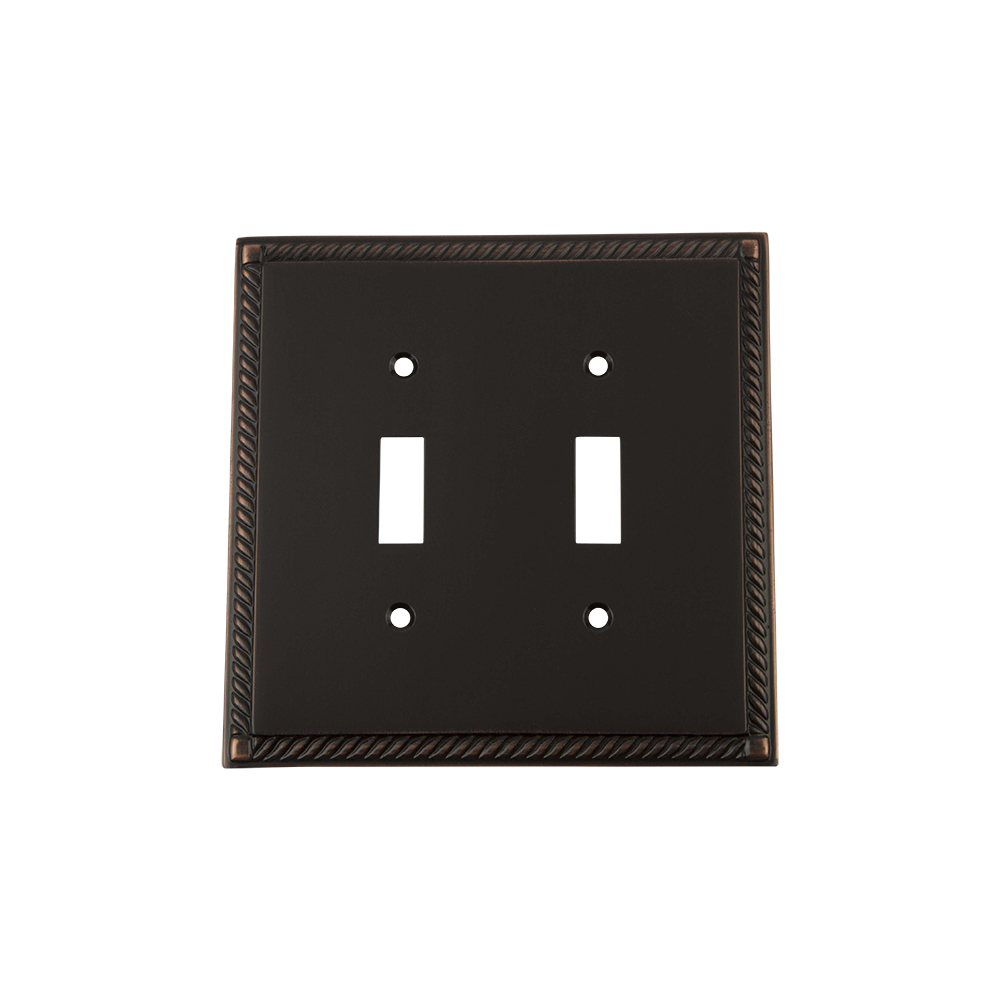 Nostalgic Warehouse ROPSWPLTT2 Rope Switch Plate with Double Toggle in Timeless Bronze