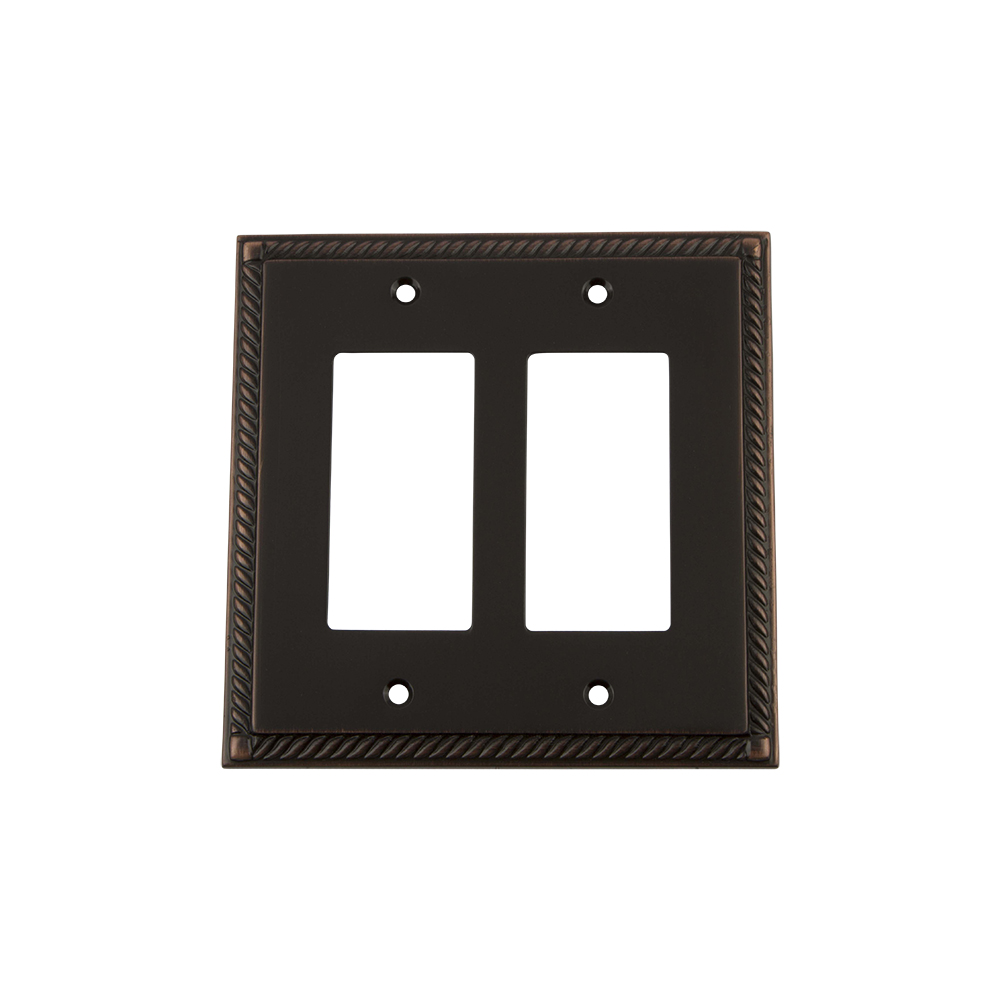 Nostalgic Warehouse ROPSWPLTR2 Rope Switch Plate with Double Rocker in Timeless Bronze