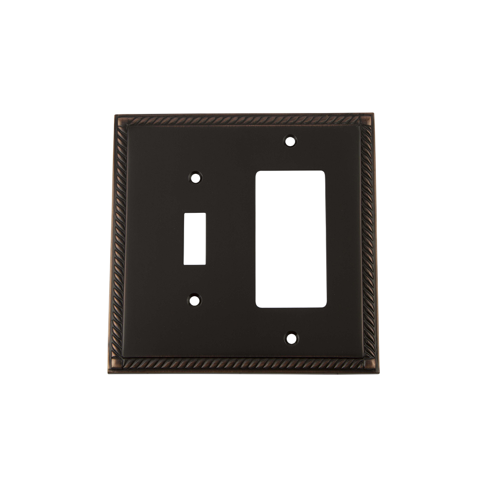 Nostalgic Warehouse ROPSWPLTTR Rope Switch Plate with Toggle and Rocker in Timeless Bronze