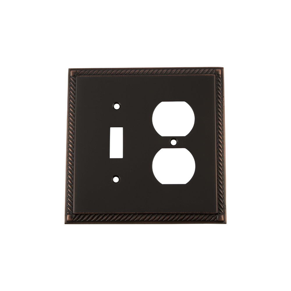 Nostalgic Warehouse ROPSWPLTTD Rope Switch Plate with Toggle and Outlet in Timeless Bronze