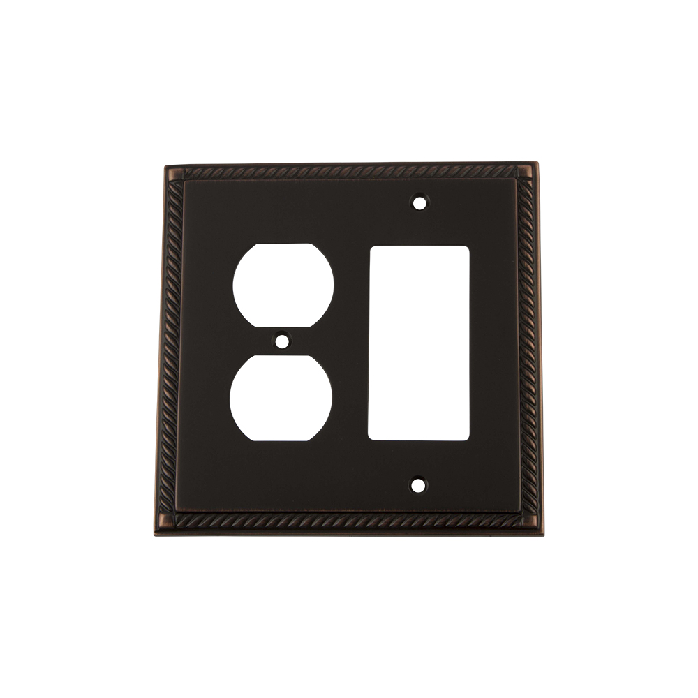 Nostalgic Warehouse ROPSWPLTRD Rope Switch Plate with Rocker and Outlet in Timeless Bronze