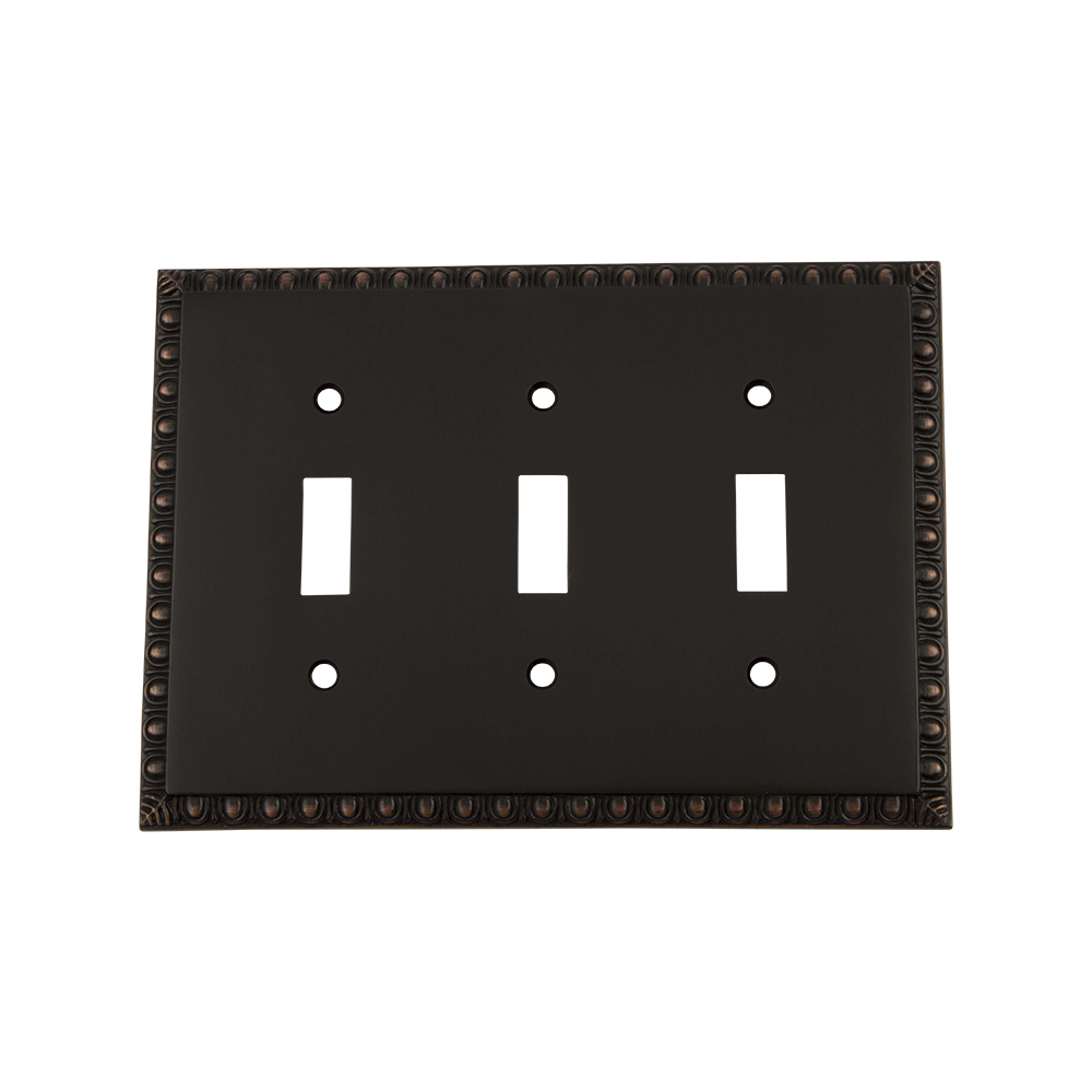 Nostalgic Warehouse EADSWPLTT3 Egg & Dart Switch Plate with Triple Toggle in Timeless Bronze