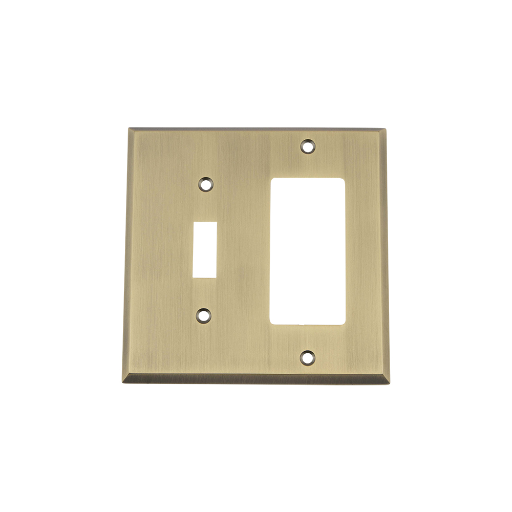 Nostalgic Warehouse NYKSWPLTTR New York Switch Plate with Toggle and Rocker in Antique Brass