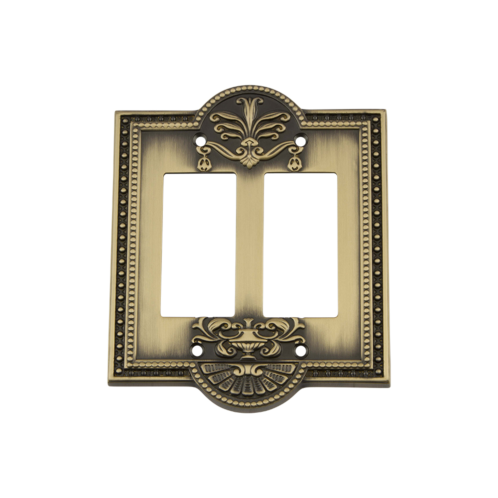 Nostalgic Warehouse MEASWPLTR2 Meadows Switch Plate with Double Rocker in Antique Brass