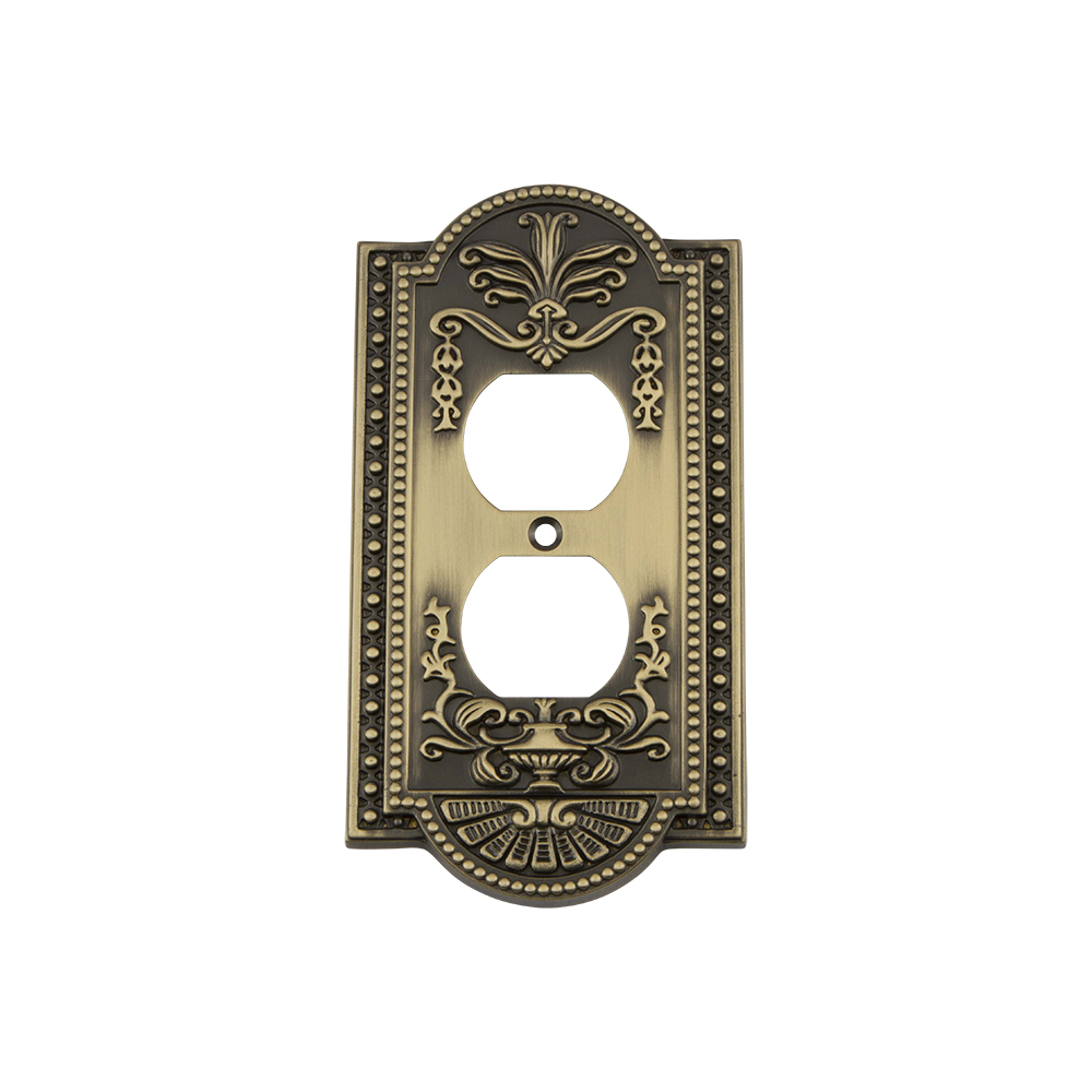 Nostalgic Warehouse MEASWPLTD Meadows Switch Plate with Outlet in Antique Brass
