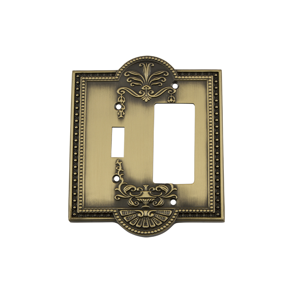 Nostalgic Warehouse MEASWPLTTR Meadows Switch Plate with Toggle and Rocker in Antique Brass