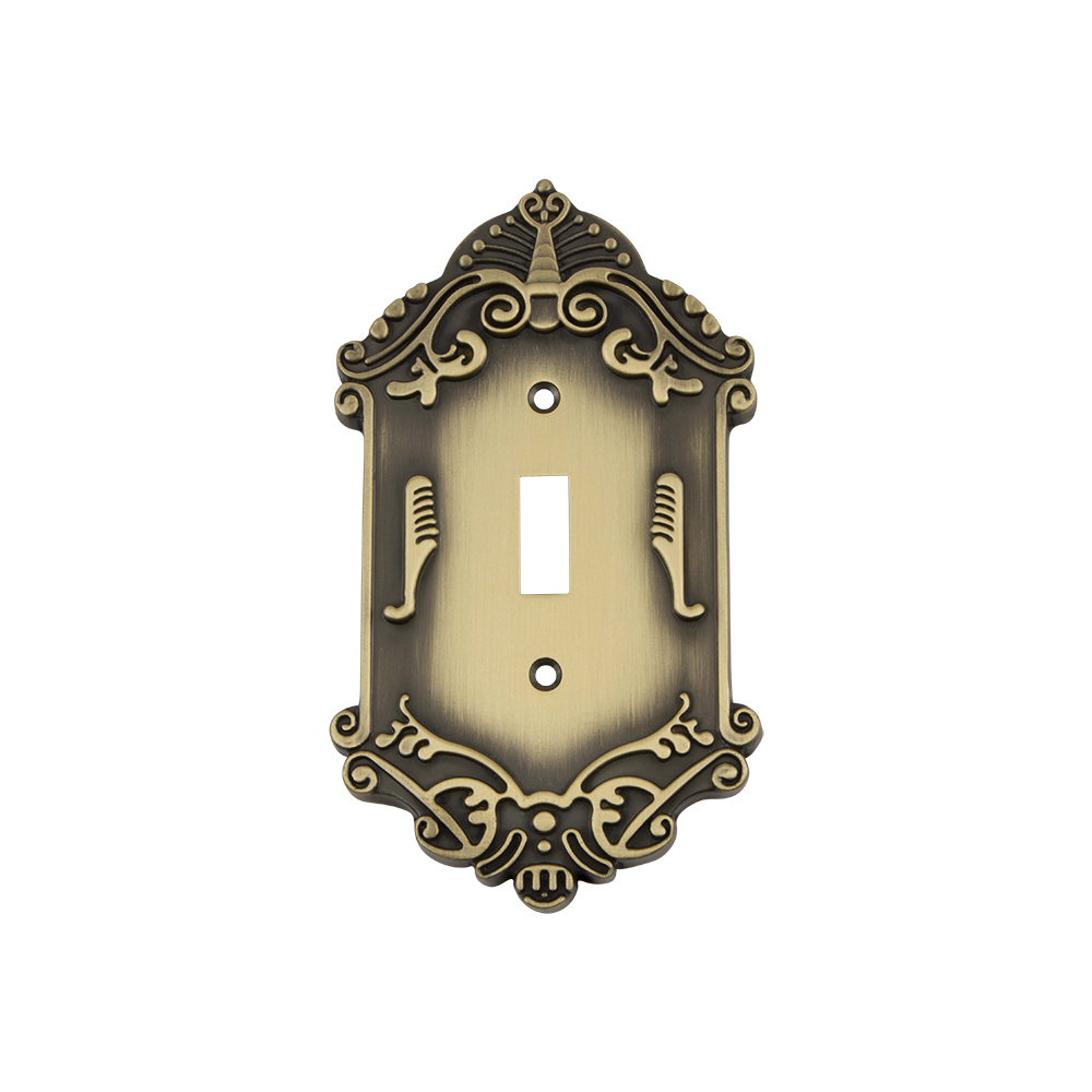 Nostalgic Warehouse VICSWPLTT1 Victorian Switch Plate with Single Toggle in Antique Brass