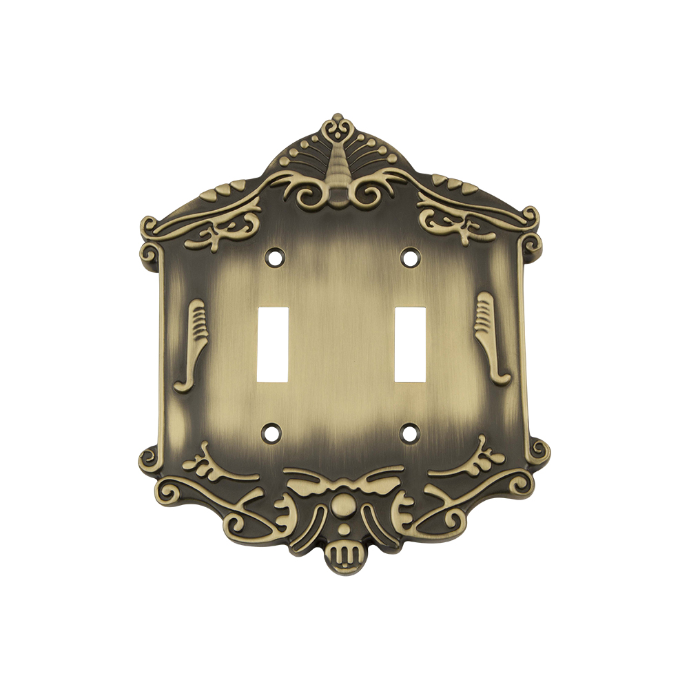 Nostalgic Warehouse VICSWPLTT2 Victorian Switch Plate with Double Toggle in Antique Brass