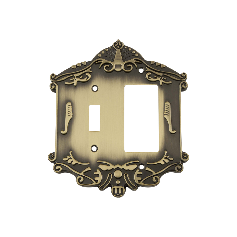 Nostalgic Warehouse VICSWPLTTR Victorian Switch Plate with Toggle and Rocker in Antique Brass