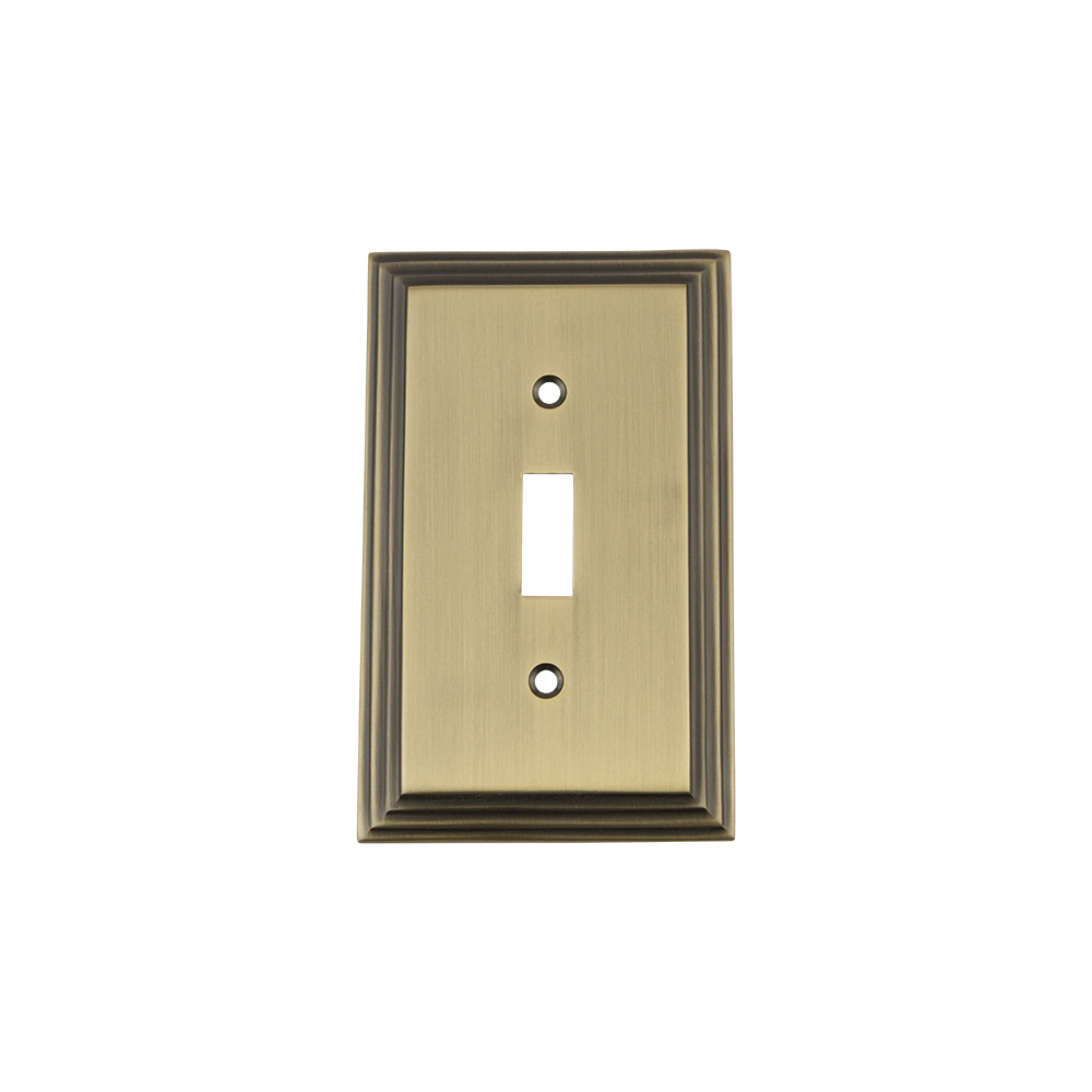 Nostalgic Warehouse DECSWPLTT1 Deco Switch Plate with Single Toggle in Antique Brass