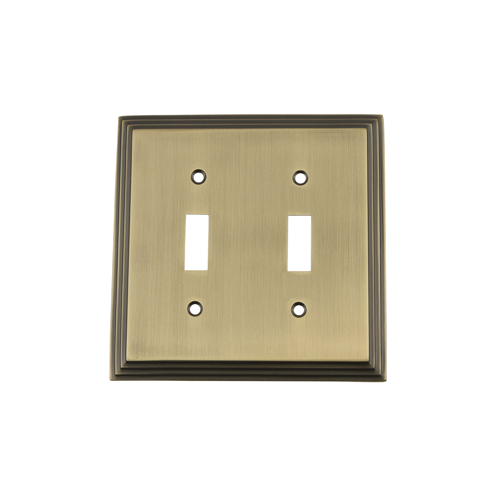 Nostalgic Warehouse DECSWPLTT2 Deco Switch Plate with Double Toggle in Antique Brass