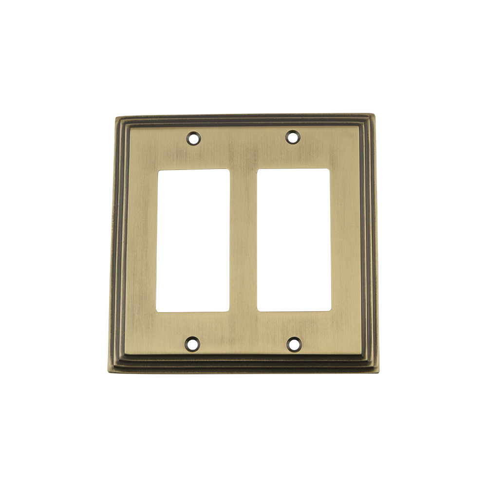 Nostalgic Warehouse DECSWPLTR2 Deco Switch Plate with Double Rocker in Antique Brass