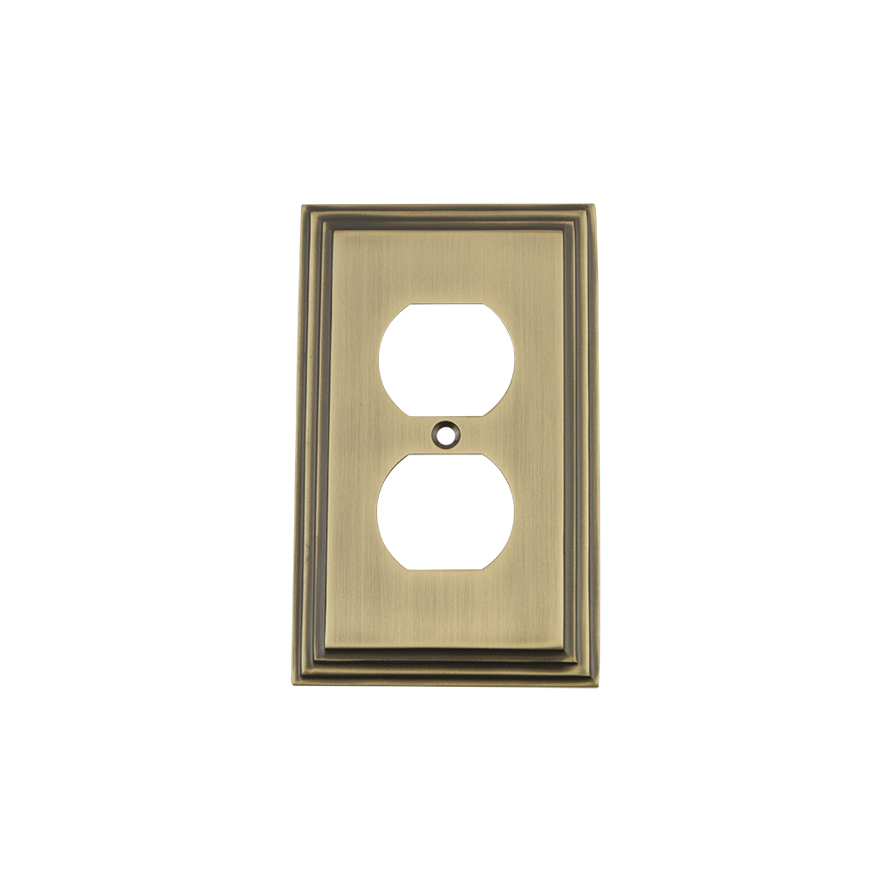 Nostalgic Warehouse DECSWPLTD Deco Switch Plate with Outlet in Antique Brass