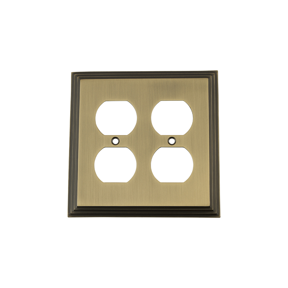 Nostalgic Warehouse DECSWPLTD2 Deco Switch Plate with Double Outlet in Antique Brass