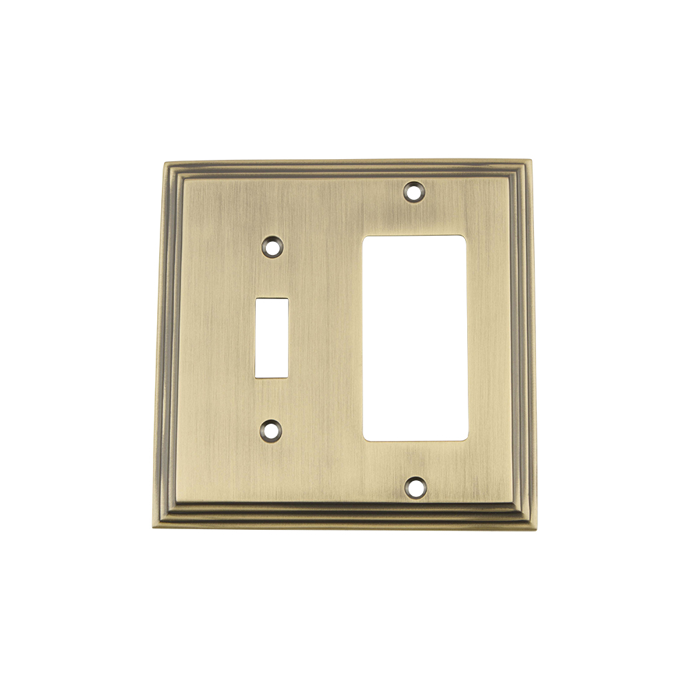 Nostalgic Warehouse DECSWPLTTR Deco Switch Plate with Toggle and Rocker in Antique Brass