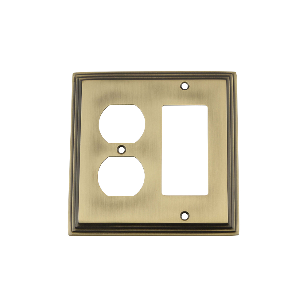 Nostalgic Warehouse DECSWPLTRD Deco Switch Plate with Rocker and Outlet in Antique Brass
