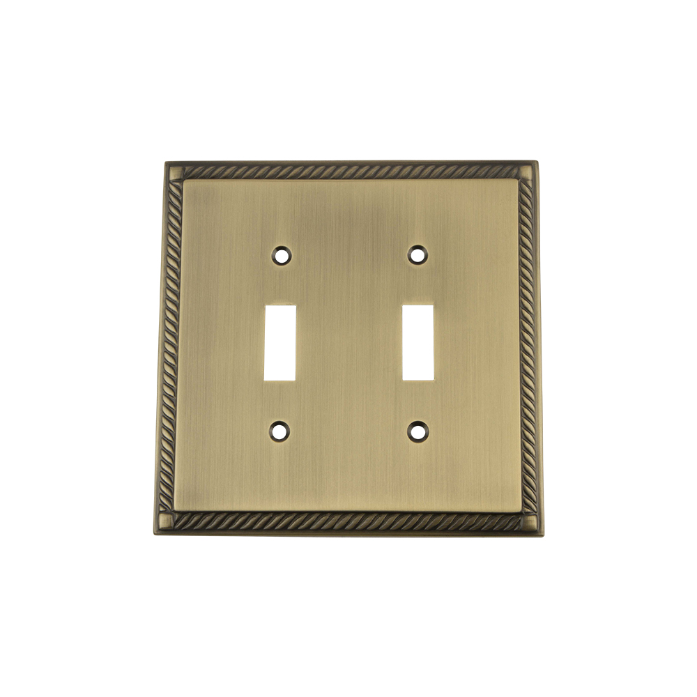 Nostalgic Warehouse ROPSWPLTT2 Rope Switch Plate with Double Toggle in Antique Brass