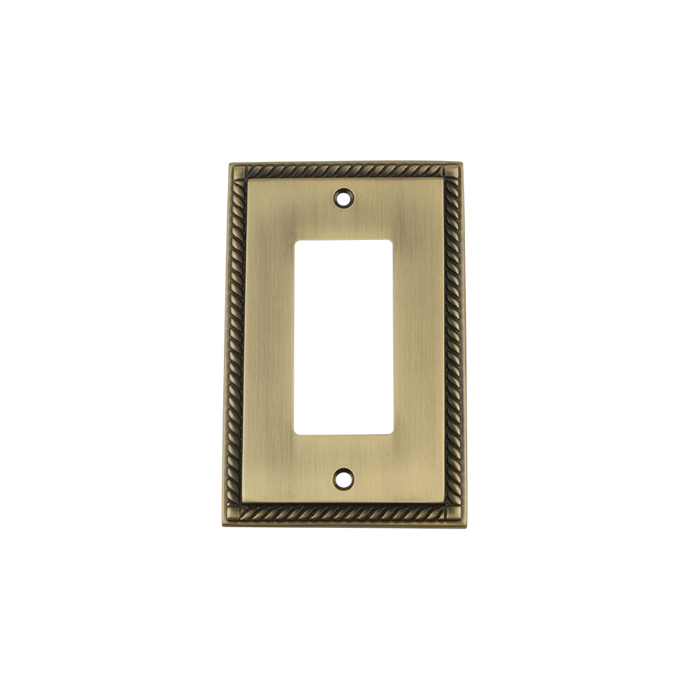 Nostalgic Warehouse ROPSWPLTR1 Rope Switch Plate with Single Rocker in Antique Brass