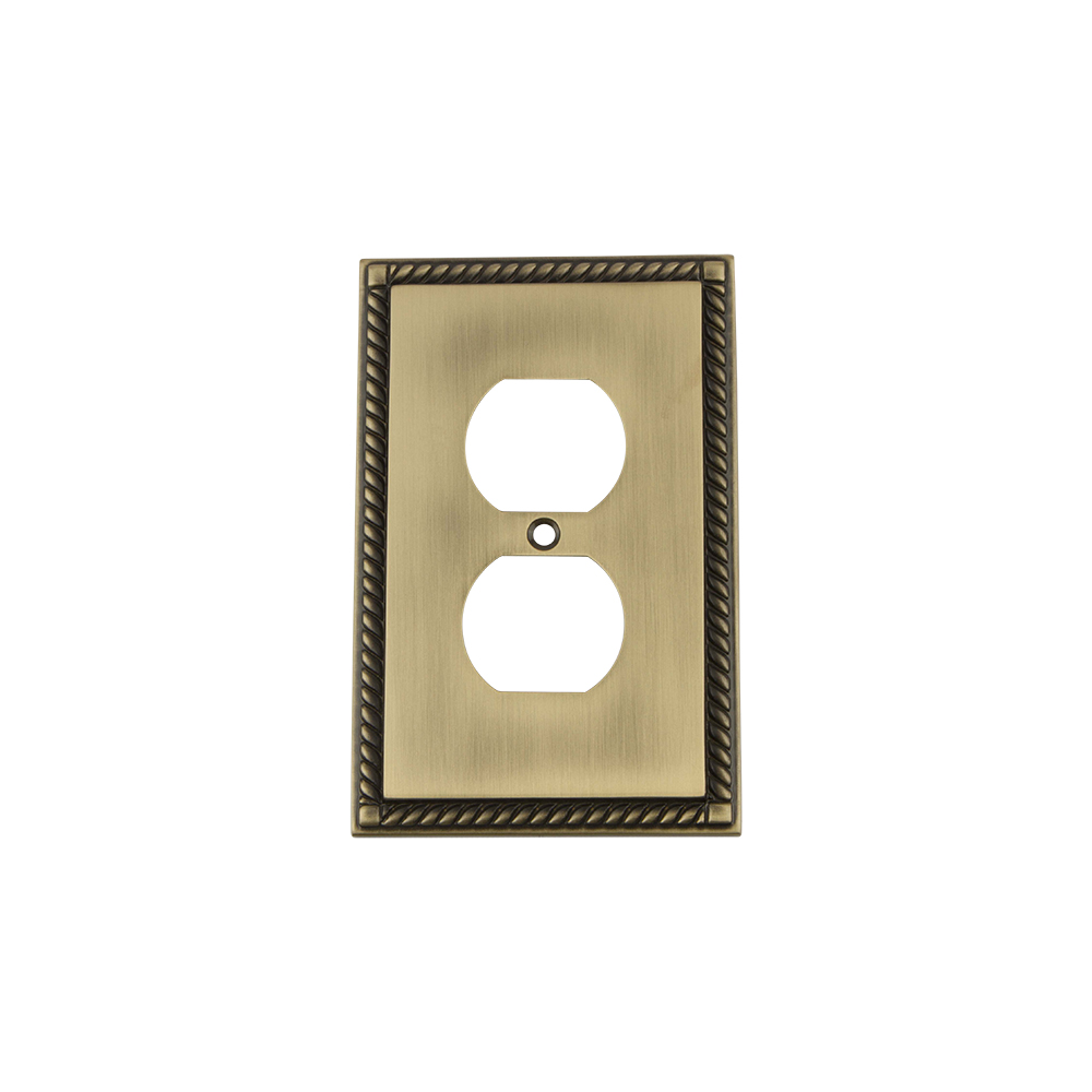 Nostalgic Warehouse ROPSWPLTD Rope Switch Plate with Outlet in Antique Brass