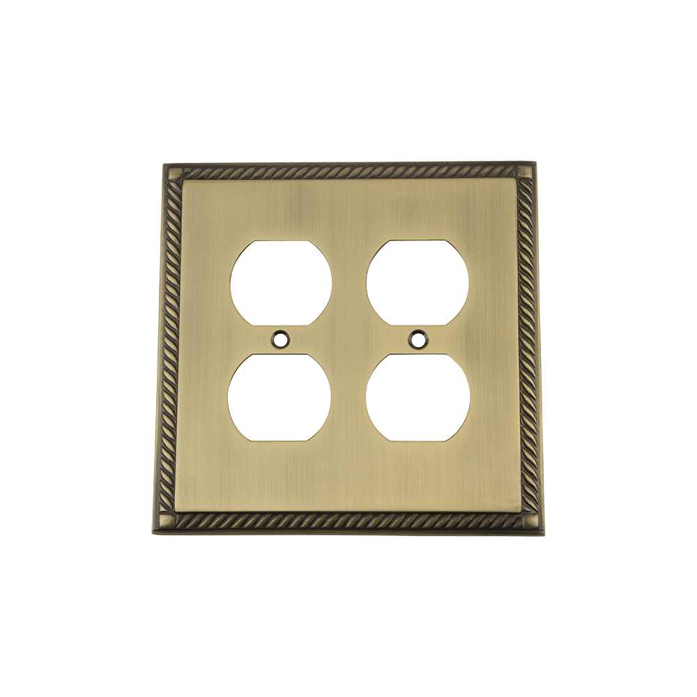 Nostalgic Warehouse ROPSWPLTD2 Rope Switch Plate with Double Outlet in Antique Brass