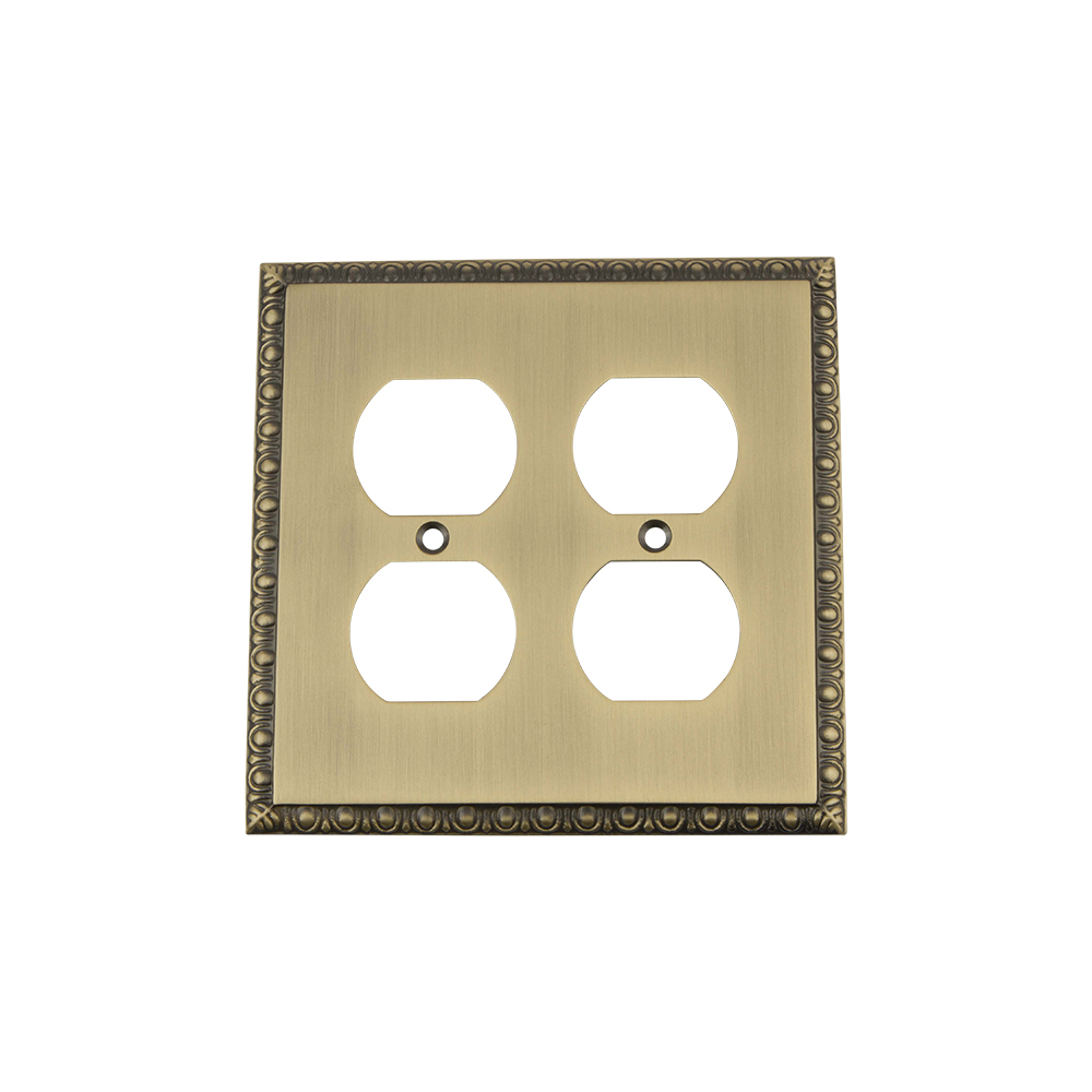 Nostalgic Warehouse EADSWPLTD2 Egg & Dart Switch Plate with Double Outlet in Antique Brass