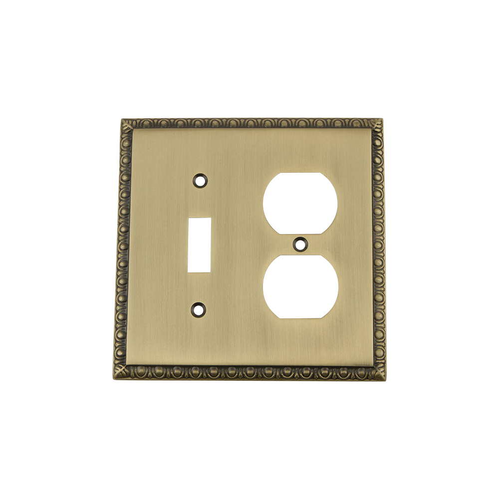 Nostalgic Warehouse EADSWPLTTD Egg & Dart Switch Plate with Toggle and Outlet in Antique Brass
