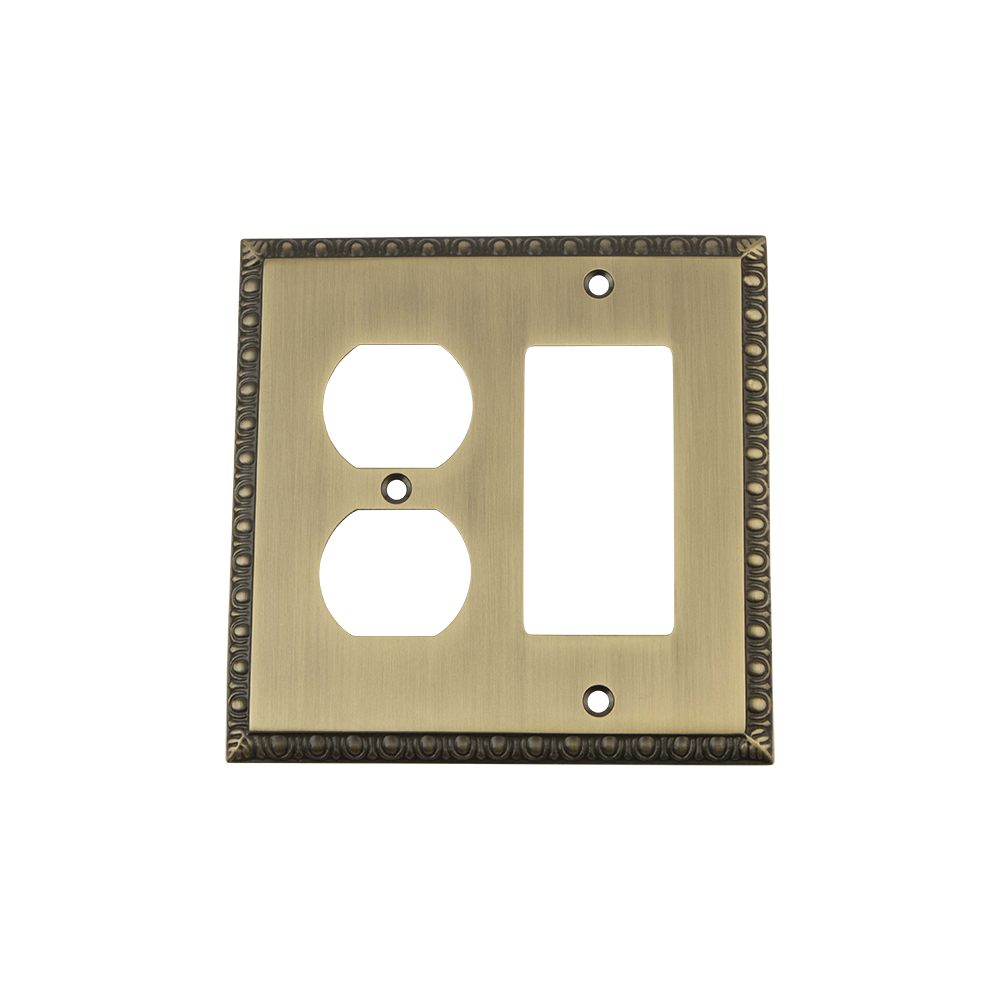 Nostalgic Warehouse EADSWPLTRD Egg & Dart Switch Plate with Rocker and Outlet in Antique Brass