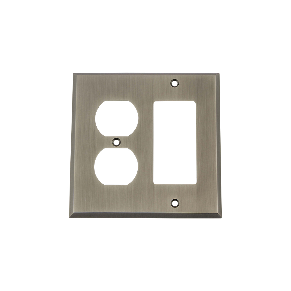 Nostalgic Warehouse NYKSWPLTRD New York Switch Plate with Rocker and Outlet in Antique Pewter
