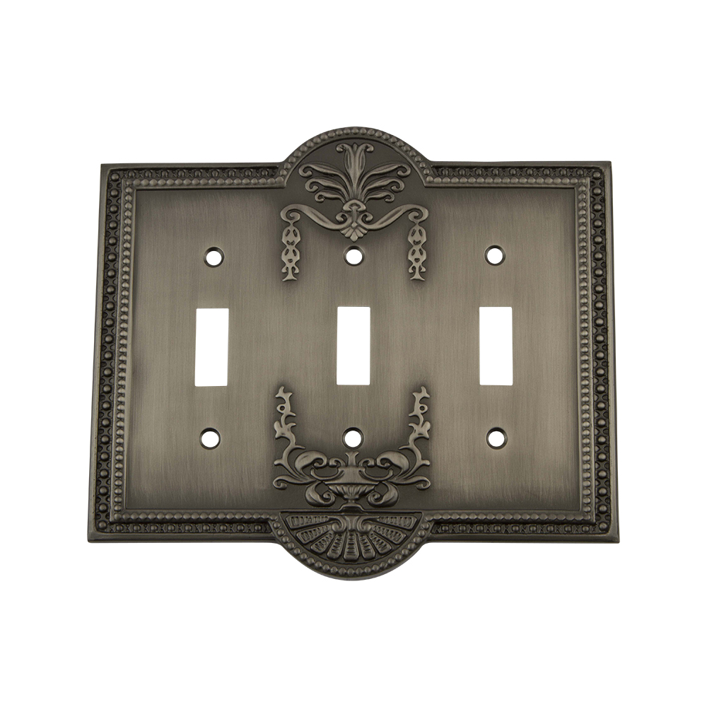 Nostalgic Warehouse MEASWPLTT3 Meadows Switch Plate with Triple Toggle in Antique Pewter
