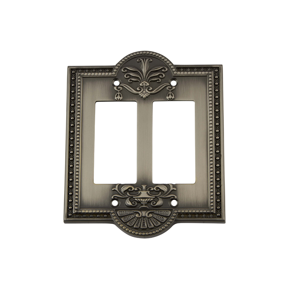 Nostalgic Warehouse MEASWPLTR2 Meadows Switch Plate with Double Rocker in Antique Pewter