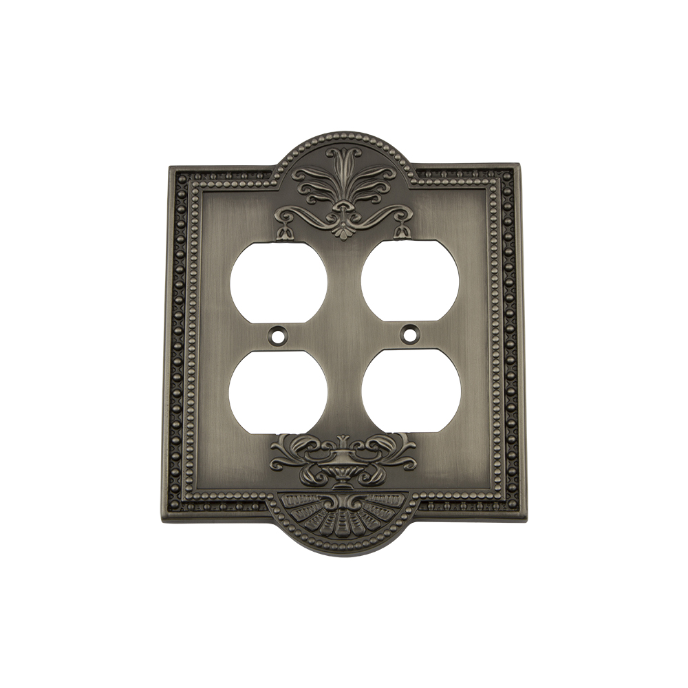 Nostalgic Warehouse MEASWPLTD2 Meadows Switch Plate with Double Outlet in Antique Pewter