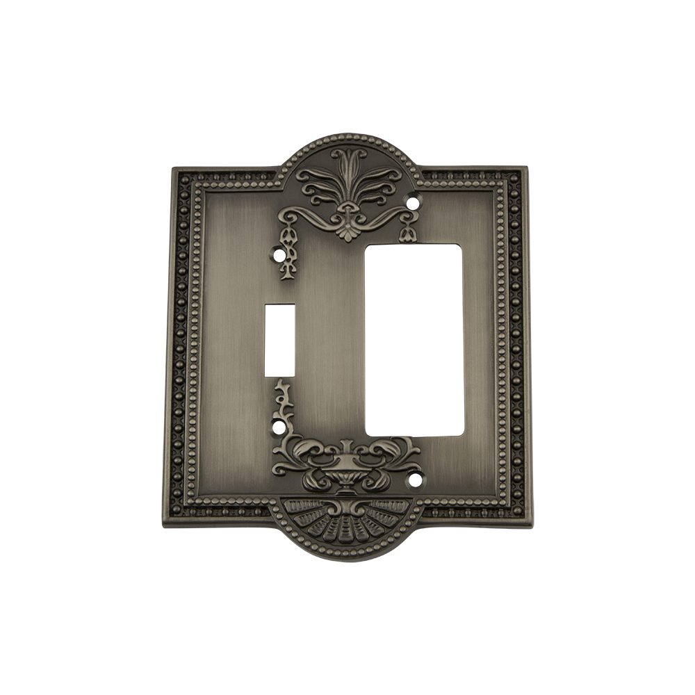 Nostalgic Warehouse MEASWPLTTR Meadows Switch Plate with Toggle and Rocker in Antique Pewter