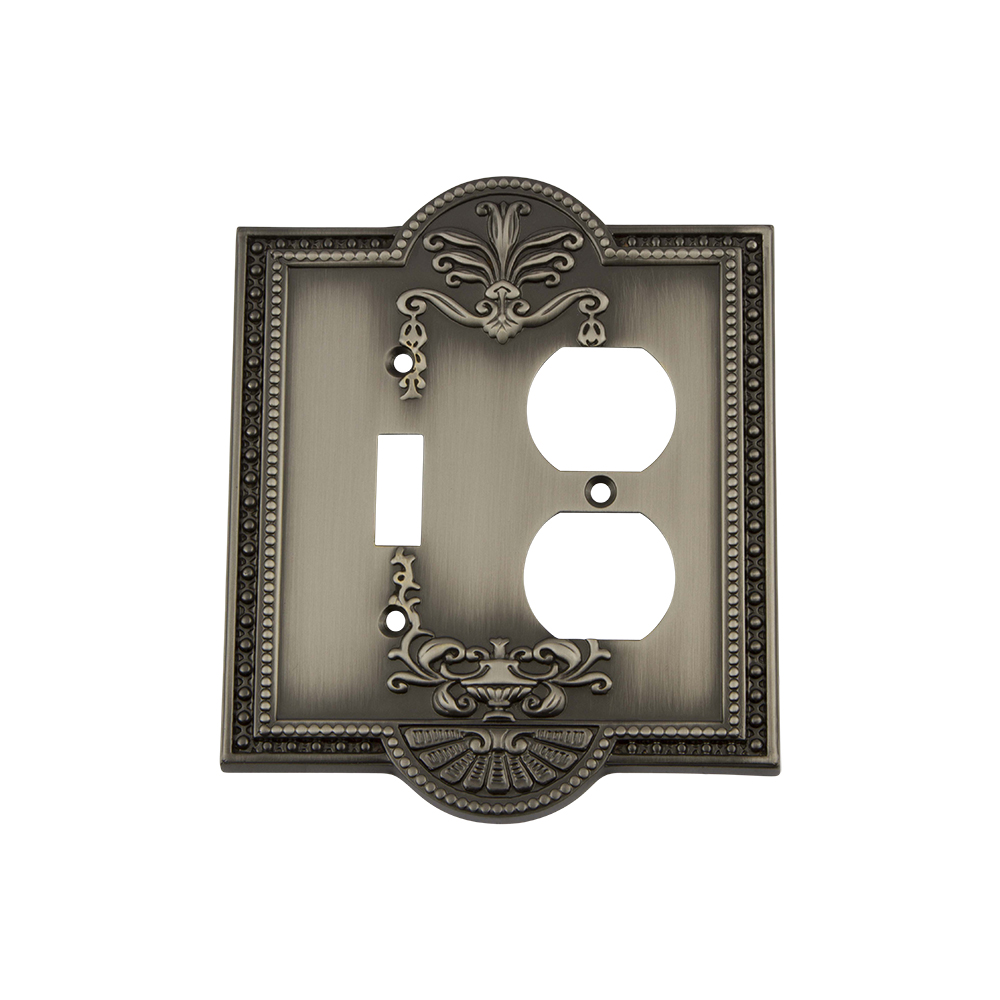 Nostalgic Warehouse MEASWPLTTD Meadows Switch Plate with Toggle and Outlet in Antique Pewter