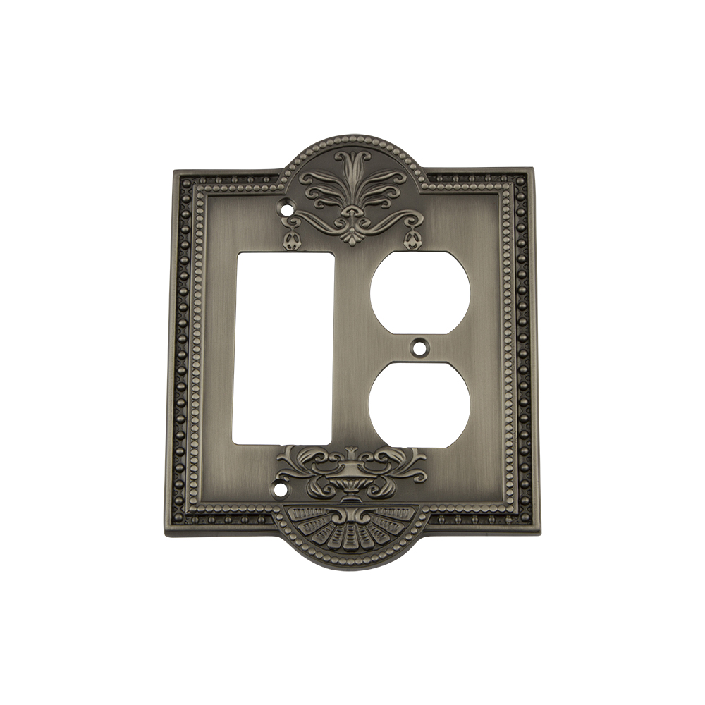 Nostalgic Warehouse MEASWPLTRD Meadows Switch Plate with Rocker and Outlet in Antique Pewter