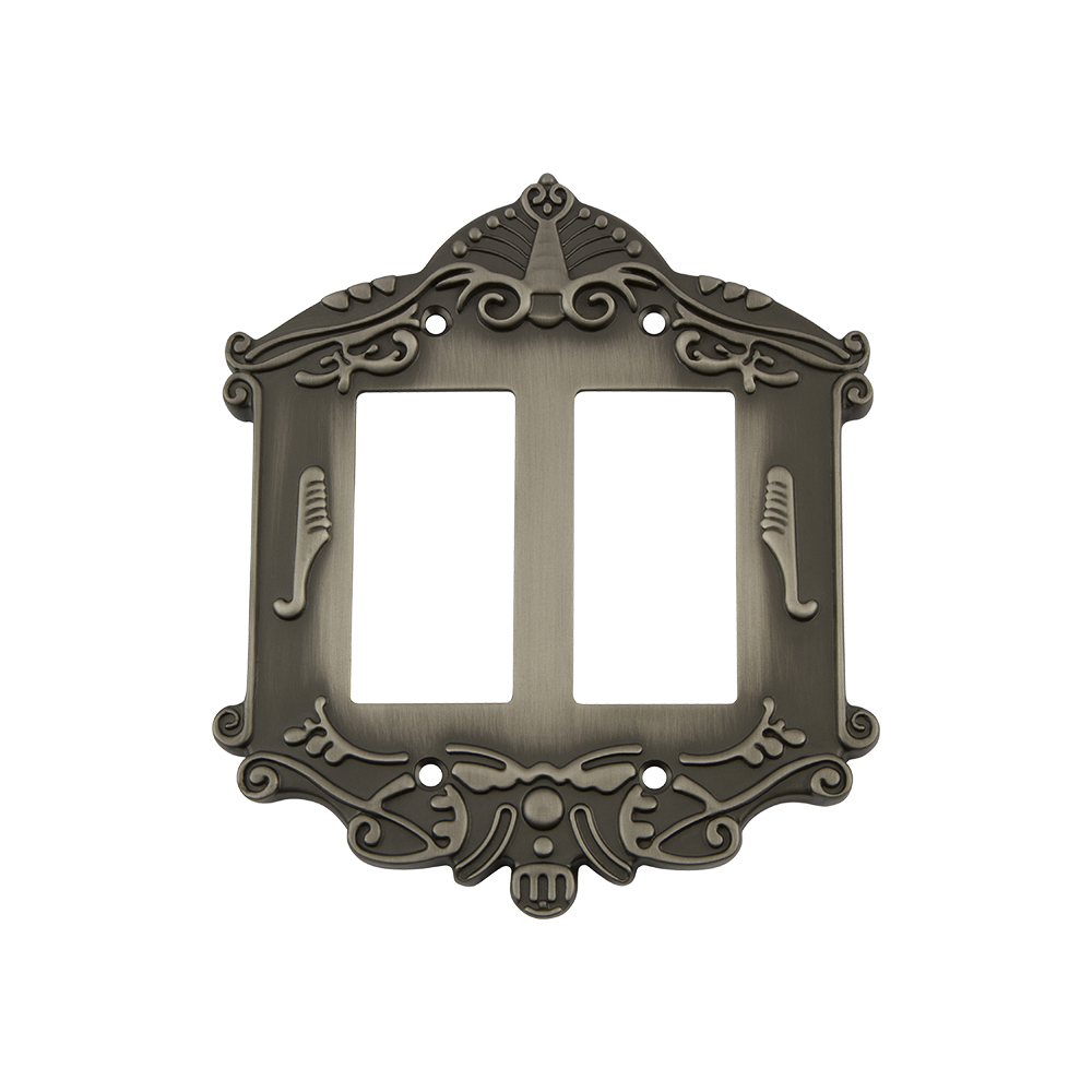 Nostalgic Warehouse VICSWPLTR2 Victorian Switch Plate with Double Rocker in Antique Pewter