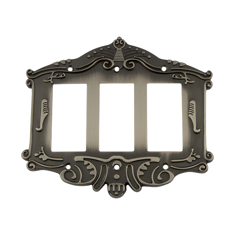 Nostalgic Warehouse VICSWPLTR3 Victorian Switch Plate with Triple Rocker in Antique Pewter